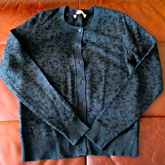 Ann Taylor Loft Black on Black Leopard Print Cardigan Ladies Size S EUC - Picture 1 of 7